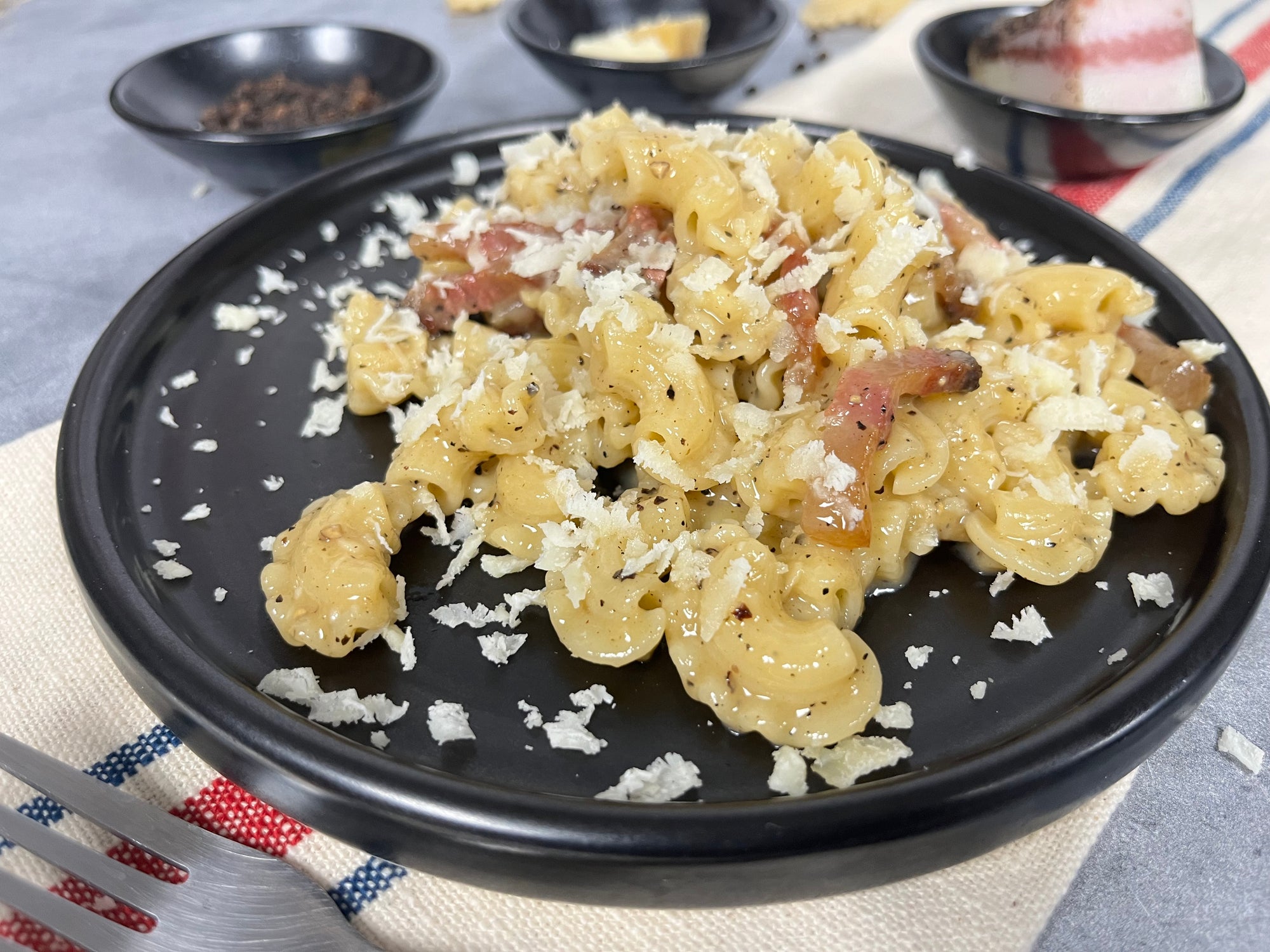 Creste di Gallo "Carbonara" with Pancetta, Black Pepper and Pecorino Romano