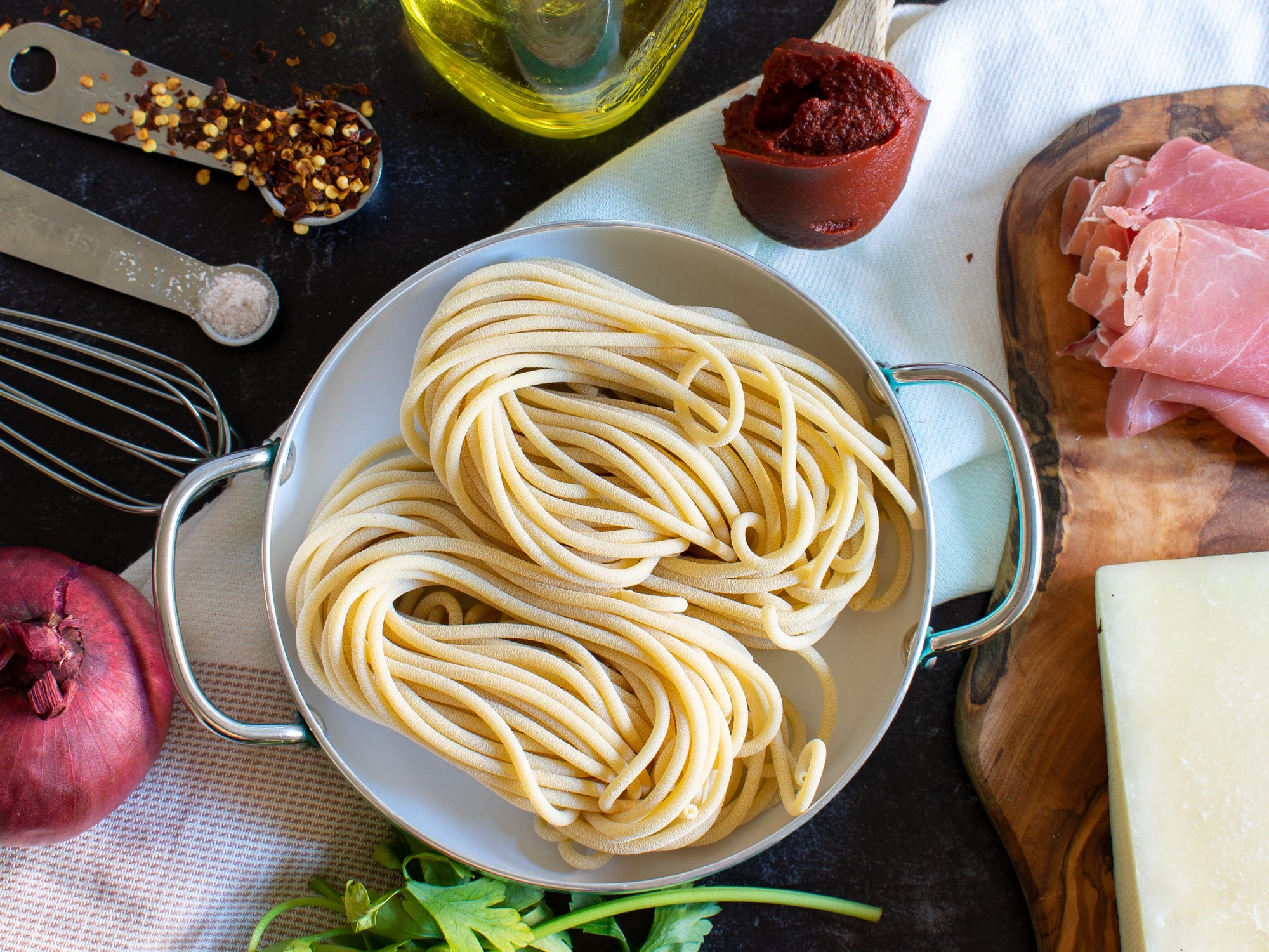 Bucatini "all' Amatriciana" with Guanciale, Tomato and Pecorino Romano