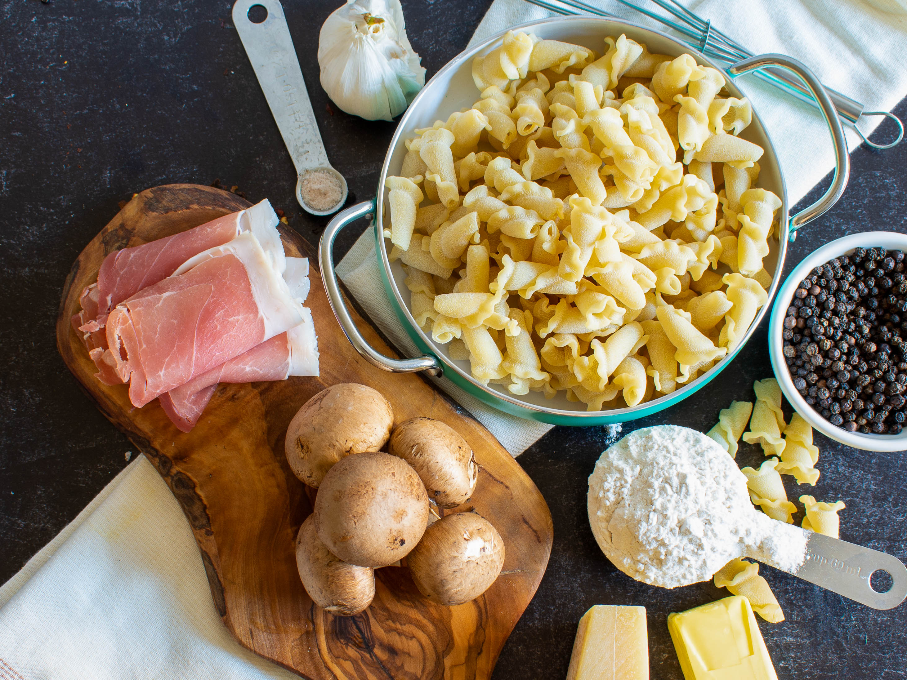 Campanelle with Bechamel, Pancetta and Mushrooms