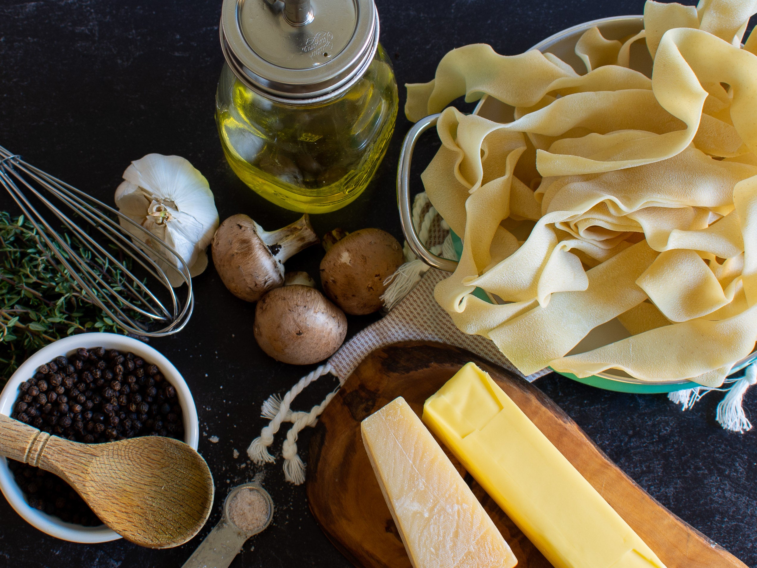 Pappardelle with Mushrooms, Savory Herbs and Parmesan Cream